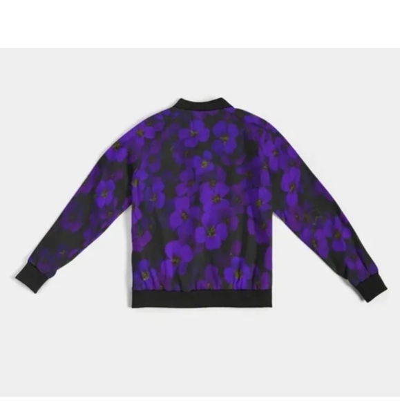 Harlow & Lloyd Midnight Purple Flower Bomber Jacket Mens Large Unisex EUC - Picture 4 of 8